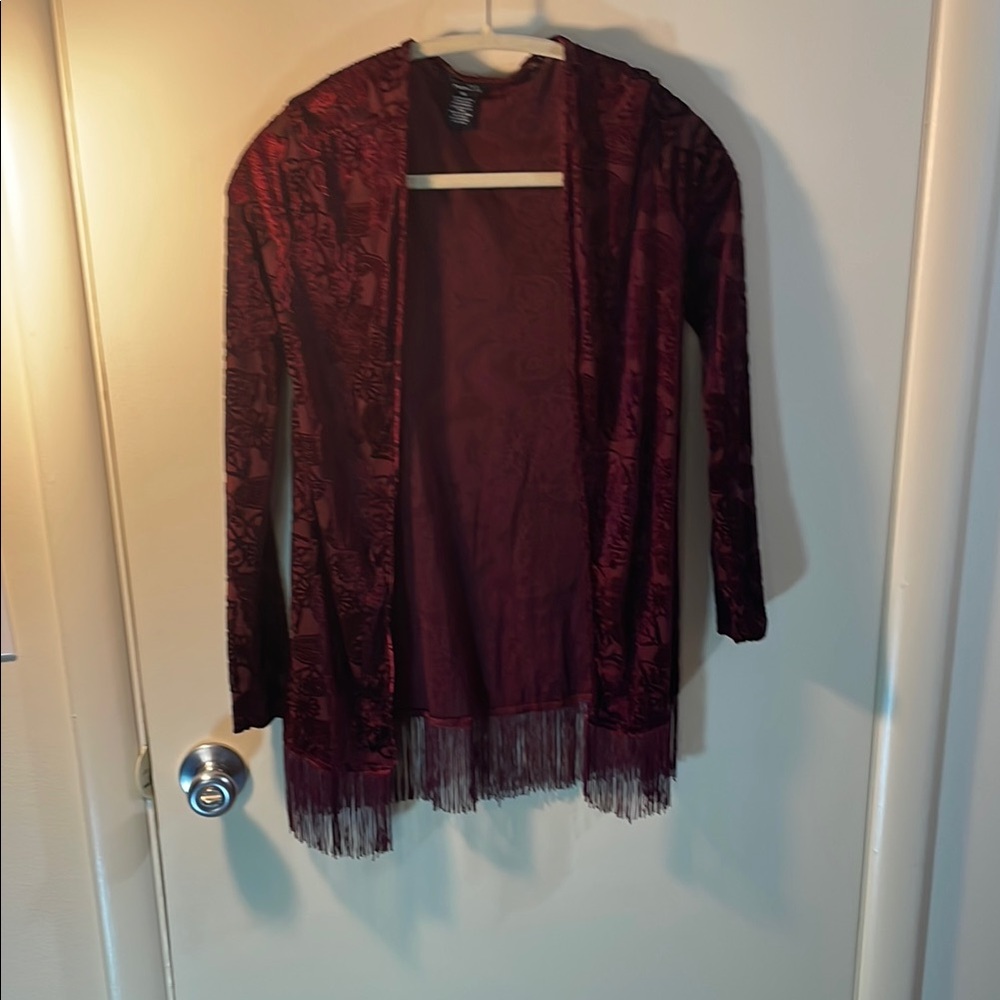 EUC RUE 21 Burgundy print open cardigan sz.xs 34p